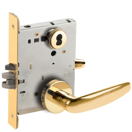 Schlage Grade 1 Entrance Office Mortise Lock, Schlage FSIC Less Core, 07 Lever, A Rose, Bright Brass Finish,  L9050J 07A 605